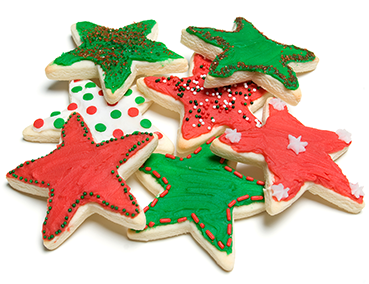 green red white christmas cookies shaped like stars