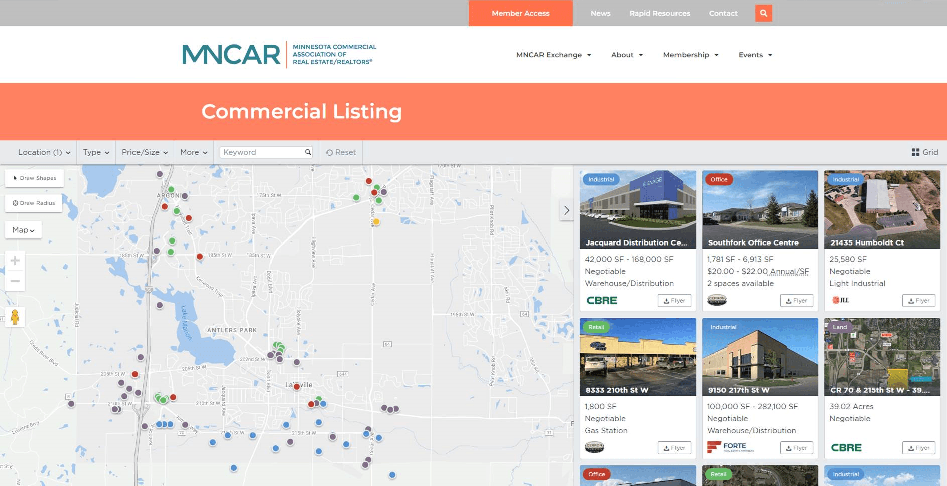 MNCAR website screenshot showing available properties