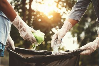 Park clean up with trash bags